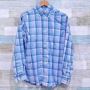 Southern Tide Plaid Button Down Shirt Blue Pink Classic Fit Prep Mens Small
